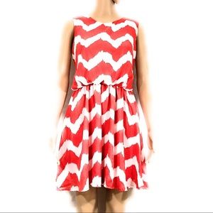 Hearts Dress Fit Sz Med Coral White Orange Chevron